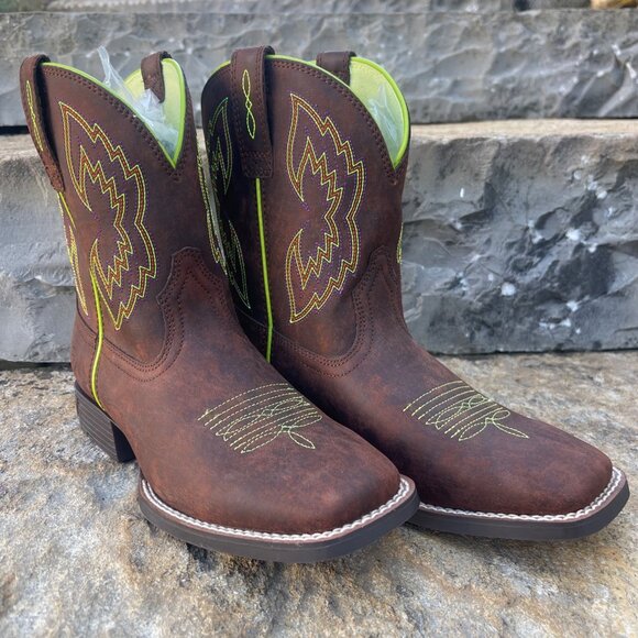 Ariat Other - Ariat Kids Boot Size 3.5 Embroidered Square Toe Western Cowboy Cowgirl Festival